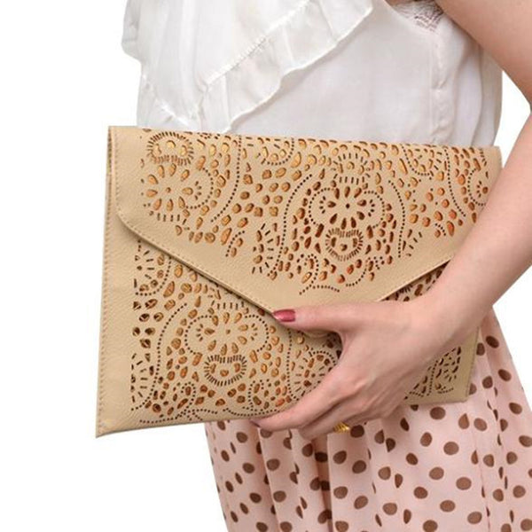 Hollow Chains Envelope Leather Clutch