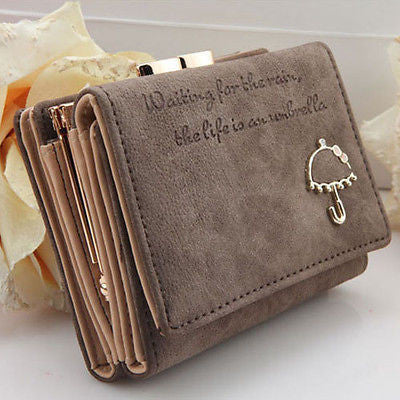 Leather Wallet Button Clutch Purse